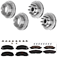 KIT-073024-4349 4-Wheel Set Front and Rear Brake Disc and Pad Kit, Cross-drilled and Slotted 8 Lugs Front-347 mm/Rear-340 mm Semi-metallic RWD, Includes (2) Brake Pad Set and (4) Brake Disc