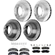 KIT-073024-4358 4-Wheel Set Front and Rear Brake Disc and Pad Kit, Cross-drilled and Slotted 8 Lugs Front-331 mm/Rear-326 mm Semi-metallic 4WD, Includes (4) Brake Disc and (2) Brake Pad Set