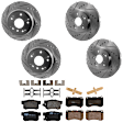 KIT-073024-452 4-Wheel Set Front and Rear Brake Disc and Pad Kit, Cross-drilled and Slotted 5 Lugs Front-299.97 mm/Rear-281.94 mm Front-Semi-Metallic/Rear-Ceramic, Includes (2) Brake Pad Set and (4) Brake Disc