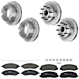 KIT-073024-4564 4-Wheel Set Front and Rear Brake Disc and Pad Kit, Cross-drilled and Slotted 8 Lugs Front-347 mm/Rear-340 mm Semi-metallic RWD, Includes (2) Brake Pad Set and (4) Brake Disc
