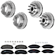 KIT-073024-4570 4-Wheel Set Front and Rear Brake Disc and Pad Kit, Cross-drilled and Slotted 8 Lugs Front-347 mm/Rear-340 mm Semi-metallic RWD, Includes (2) Brake Pad Set and (4) Brake Disc