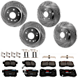 KIT-073024-460 4-Wheel Set Front and Rear Brake Disc and Pad Kit, Cross-drilled and Slotted 5 Lugs Front-299.97 mm/Rear-281.94 mm Front-Semi-Metallic/Rear-Ceramic, Includes (2) Brake Pad Set and (4) Brake Disc