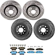 2006 Ford Five Hundred - 4-Wheel Set Front and Rear Brake Disc and Pad Kit, Cross-drilled and Slotted, 5 Lugs, Front-315 mm/Rear-329.95 mm, Ceramic, 3.0L 6Cyl, Includes (2) Brake Pad Set and (4) Brake Disc