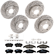 KIT-073024-4786 4-Wheel Set Front and Rear Brake Disc and Pad Kit, Cross-drilled and Slotted 5 Lugs Front-276 mm/Rear-266.95 mm Ceramic, Includes (2) Brake Pad Set and (4) Brake Disc
