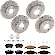 KIT-073024-4787 4-Wheel Set Front and Rear Brake Disc and Pad Kit, Cross-drilled and Slotted 5 Lugs Front-276 mm/Rear-266.95 mm Ceramic, Includes (2) Brake Pad Set and (4) Brake Disc