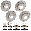 KIT-073024-4793 4-Wheel Set Front and Rear Brake Disc and Pad Kit, Cross-drilled and Slotted 5 Lugs Front-276 mm/Rear-266.95 mm Ceramic, Includes (2) Brake Pad Set and (4) Brake Disc