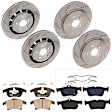 KIT-073024-5020 4-Wheel Set Front and Rear Brake Disc and Pad Kit, Cross-drilled and Slotted 5 Lugs Front-352 mm/Rear-345 mm Front-Ceramic/Rear-Semi-Metallic, Includes (4) Brake Disc and (2) Brake Pad Set