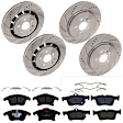KIT-073024-5021 4-Wheel Set Front and Rear Brake Disc and Pad Kit, Cross-drilled and Slotted 5 Lugs Front-352 mm/Rear-345 mm Front-Ceramic/Rear-Semi-Metallic, Includes (4) Brake Disc and (2) Brake Pad Set