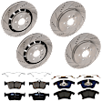 KIT-073024-5023 4-Wheel Set Front and Rear Brake Disc and Pad Kit, Cross-drilled and Slotted 5 Lugs Front-352 mm/Rear-345 mm Front-Semi-Metallic/Rear-Ceramic, Includes (4) Brake Disc and (2) Brake Pad Set