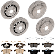 KIT-073024-5024 4-Wheel Set Front and Rear Brake Disc and Pad Kit, Cross-drilled and Slotted 5 Lugs Front-352 mm/Rear-345 mm Ceramic, Includes (4) Brake Disc and (2) Brake Pad Set