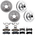 KIT-073024-5143 4-Wheel Set Front and Rear Brake Disc and Pad Kit, Cross-drilled and Slotted 5 Lugs Front-266.7 mm/Rear-294.9 mm Front-Semi-Metallic/Rear-Ceramic RWD, Includes (2) Brake Pad Set and (4) Brake Disc