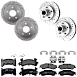 KIT-073024-5145 Front and Rear Brake Disc and Pad Kit, Cross-drilled and Slotted, 5 Lugs, Front-266.7 mm/Rear-294.9 mm, Semi-metallic, RWD
