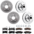 KIT-073024-5147 4-Wheel Set Front and Rear Brake Disc and Pad Kit, Cross-drilled and Slotted 5 Lugs Front-266.7 mm/Rear-294.9 mm Front-Semi-Metallic/Rear-Ceramic RWD, Includes (2) Brake Pad Set and (4) Brake Disc