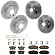 KIT-073024-518 4-Wheel Set Front and Rear Brake Disc and Pad Kit, Cross-drilled and Slotted 5 Lugs Front-299.97 mm/Rear-259.7 mm Ceramic, Includes (2) Brake Pad Set and (4) Brake Disc