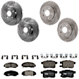 KIT-073024-532 4-Wheel Set Front and Rear Brake Disc and Pad Kit, Cross-drilled and Slotted 5 Lugs Front-299.97 mm/Rear-281.69 mm Ceramic, Includes (2) Brake Pad Set and (4) Brake Disc