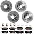 KIT-073024-5844 4-Wheel Set Front and Rear Brake Disc and Pad Kit, Cross-drilled and Slotted 5 Lugs Front-300 mm/Rear-282.96 mm Ceramic, Includes (4) Brake Disc and (2) Brake Pad Set