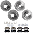 KIT-073024-5909 4-Wheel Set Front and Rear Brake Disc and Pad Kit, Cross-drilled and Slotted 5 Lugs Front-300 mm/Rear-282.96 mm Ceramic, Includes (4) Brake Disc and (2) Brake Pad Set