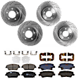 KIT-073024-5938 4-Wheel Set Front and Rear Brake Disc and Pad Kit, Cross-drilled and Slotted 5 Lugs Front-300 mm/Rear-282.96 mm Front-Ceramic/Rear-Semi-Metallic, Includes (4) Brake Disc and (2) Brake Pad Set