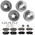 KIT-073024-5946 4-Wheel Set Front and Rear Brake Disc and Pad Kit, Cross-drilled and Slotted 5 Lugs Front-300 mm/Rear-282.96 mm Front-Ceramic/Rear-Semi-Metallic, Includes (4) Brake Disc and (2) Brake Pad Set