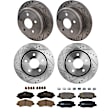 KIT-073024-6486 4-Wheel Set Front and Rear Brake Disc and Pad Kit, Cross-drilled and Slotted 5 Lugs Front-302 mm/Rear-315.98 mm Front-Semi-Metallic/Rear-Ceramic, Includes (2) Brake Pad Set and (4) Brake Disc