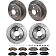 KIT-073024-6487 4-Wheel Set Front and Rear Brake Disc and Pad Kit, Cross-drilled and Slotted 5 Lugs Front-302 mm/Rear-315.98 mm Front-Semi-Metallic/Rear-Ceramic, Includes (2) Brake Pad Set and (4) Brake Disc