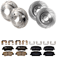KIT-073024-6526 4-Wheel Set Front and Rear Brake Disc and Pad Kit, Cross-drilled and Slotted 5 Lugs Front-300 mm/Rear-262 mm Front-Semi-Metallic/Rear-Ceramic, Includes (4) Brake Disc and (2) Brake Pad Set