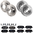 KIT-073024-6527 4-Wheel Set Front and Rear Brake Disc and Pad Kit, Cross-drilled and Slotted 5 Lugs Front-300 mm/Rear-262 mm Front-Semi-Metallic/Rear-Ceramic, Includes (4) Brake Disc and (2) Brake Pad Set