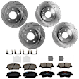 KIT-073024-6590 4-Wheel Set Front and Rear Brake Disc and Pad Kit, Cross-drilled and Slotted 5 Lugs Front-300 mm/Rear-282.96 mm Front-Ceramic/Rear-Semi-Metallic, Includes (4) Brake Disc and (2) Brake Pad Set