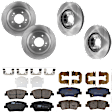 KIT-073024-6644 4-Wheel Set Front and Rear Brake Disc and Pad Kit, Plain Surface, 5 Lugs, Ceramic - Front, Semi-Metallic - Rear