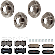 KIT-073024-7166 4-Wheel Set Front and Rear Brake Disc and Pad Kit, Plain Surface 5 Lugs Front-340.11 mm/Rear-344.93 mm Ceramic, Includes (2) Brake Pad Set and (4) Brake Disc