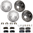 KIT-073024-7199 4-Wheel Set Front and Rear Brake Disc and Pad Kit, Cross-drilled and Slotted 5 Lugs Front-319 mm/Rear-288.04 mm Ceramic, Includes (2) Brake Pad Set and (4) Brake Disc