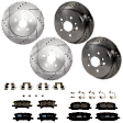 KIT-073024-7200 4-Wheel Set Front and Rear Brake Disc and Pad Kit, Cross-drilled and Slotted 5 Lugs Front-319 mm/Rear-288.04 mm Ceramic, Includes (2) Brake Pad Set and (4) Brake Disc