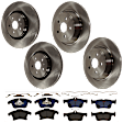 KIT-073024-7214 4-Wheel Set Front and Rear Brake Disc and Pad Kit, Plain Surface 5 Lugs Front-344.93 mm/Rear-314.96 mm Semi-metallic, Includes (2) Brake Pad Set and (4) Brake Disc