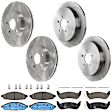 KIT-073024-7250 4-Wheel Set Front and Rear Brake Disc and Pad Kit, Plain Surface 5 Lugs Front-305.05 mm/Rear-333.76 mm Ceramic, Includes (4) Brake Disc and (2) Brake Pad Set