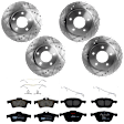 KIT-073024-7268 4-Wheel Set Front and Rear Brake Disc and Pad Kit, Cross-drilled and Slotted 5 Lugs Front-277.88 mm/Rear-264.92 mm Front-Ceramic/Rear-Semi-Metallic, Includes (4) Brake Disc and (2) Brake Pad Set