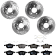 KIT-073024-7286 4-Wheel Set Front and Rear Brake Disc and Pad Kit, Cross-drilled and Slotted 5 Lugs Front-277.88 mm/Rear-264.92 mm Semi-metallic, Includes (4) Brake Disc and (2) Brake Pad Set