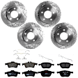 KIT-073024-7287 4-Wheel Set Front and Rear Brake Disc and Pad Kit, Cross-drilled and Slotted 5 Lugs Front-277.88 mm/Rear-264.92 mm Semi-metallic, Includes (4) Brake Disc and (2) Brake Pad Set