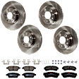 KIT-073024-7375 4-Wheel Set Front and Rear Brake Disc and Pad Kit, Plain Surface 5 Lugs Front-298.45 mm/Rear-279.91 mm Ceramic, Includes (2) Brake Pad Set and (4) Brake Disc