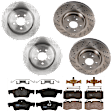 KIT-073024-7672 4-Wheel Set Front and Rear Brake Disc and Pad Kit, Front-Cross-Drilled/Rear-Plain Surface 5 Lugs Front-335.03 mm/Rear-299.97 mm Semi-metallic, Includes (4) Brake Disc and (2) Brake Pad Set