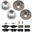 KIT-073024-7673 4-Wheel Set Front and Rear Brake Disc and Pad Kit, Front-Cross-Drilled/Rear-Plain Surface 5 Lugs Front-335.03 mm/Rear-299.97 mm Semi-metallic, Includes (4) Brake Disc and (2) Brake Pad Set