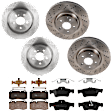 KIT-073024-7676 4-Wheel Set Front and Rear Brake Disc and Pad Kit, Front-Cross-Drilled/Rear-Plain Surface 5 Lugs Front-335.03 mm/Rear-299.97 mm Semi-metallic, Includes (4) Brake Disc and (2) Brake Pad Set