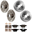 KIT-073024-7734 4-Wheel Set Front and Rear Brake Disc and Pad Kit, Plain Surface 5 Lugs Front-299.97 mm/Rear-290.07 mm Semi-metallic, Includes (4) Disc and (2) Pad Set