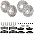 KIT-073024-8733 4-Wheel Set Front and Rear Brake Disc and Pad Kit, Cross-drilled and Slotted 5 Lugs Front-277.88 mm/Rear-278 mm Front-Semi-Metallic/Rear-Ceramic, Includes (4) Disc and (2) Pad Set