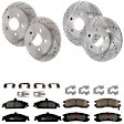 KIT-073024-8736 4-Wheel Set Front and Rear Brake Disc and Pad Kit, Cross-drilled and Slotted 5 Lugs Front-277.88 mm/Rear-278 mm Front-Semi-Metallic/Rear-Ceramic, Includes (4) Disc and (2) Pad Set