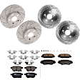 KIT-073024-8877 4-Wheel Set Front and Rear Brake Disc and Pad Kit, Cross-drilled and Slotted 5 Lugs Front-275 mm/Rear-259.08 mm Ceramic, Includes (2) Brake Pad Set and (4) Brake Disc