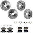 KIT-073024-9265 4-Wheel Set Front and Rear Brake Disc and Pad Kit, Cross-drilled and Slotted 5 Lugs Front-296 mm/Rear-278.89 mm Ceramic, Includes (4) Brake Disc and (2) Brake Pad Set