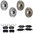KIT-073024-966 4-Wheel Set Front and Rear Brake Disc and Pad Kit, Plain Surface 5 Lugs Front-344.68 mm/Rear-329.95 mm Semi-metallic, Includes (2) Brake Pad Set and (4) Brake Disc