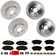 KIT-073024-9954 4-Wheel Set Front and Rear Brake Disc and Pad Kit, Cross-drilled and Slotted 5 Lugs Front-275 mm/Rear-259.08 mm Ceramic, Includes (2) Brake Pad Set and (4) Brake Disc