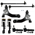 8-Piece Kit Front Suspension Kit, Includes (2) Control Arm, (2) Loaded Strut, (2) Sway Bar Link, and (2) Tie Rod End