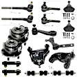 16-Piece Kit Front Suspension Kit, Includes (2) Ball Joint, (2) Control Arm, (1) Idler Arm, (1) Pitman Arm, (2) Sway Bar Link, (2) Tie Rod Adjusting Sleeve, (4) Tie Rod End, and (2) Wheel Hub